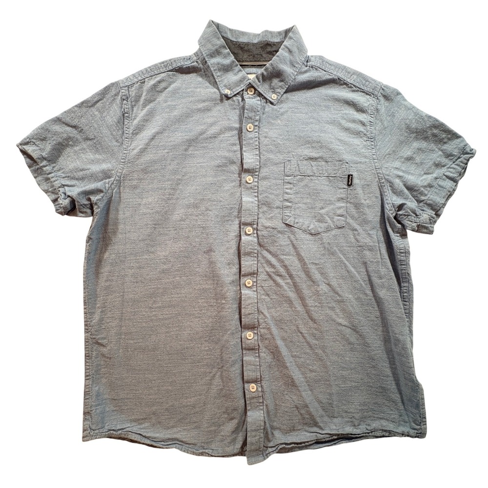 Hurley Button Down Shirt Mens Large Blue Short Sleeve Cotton Casual Surf Style